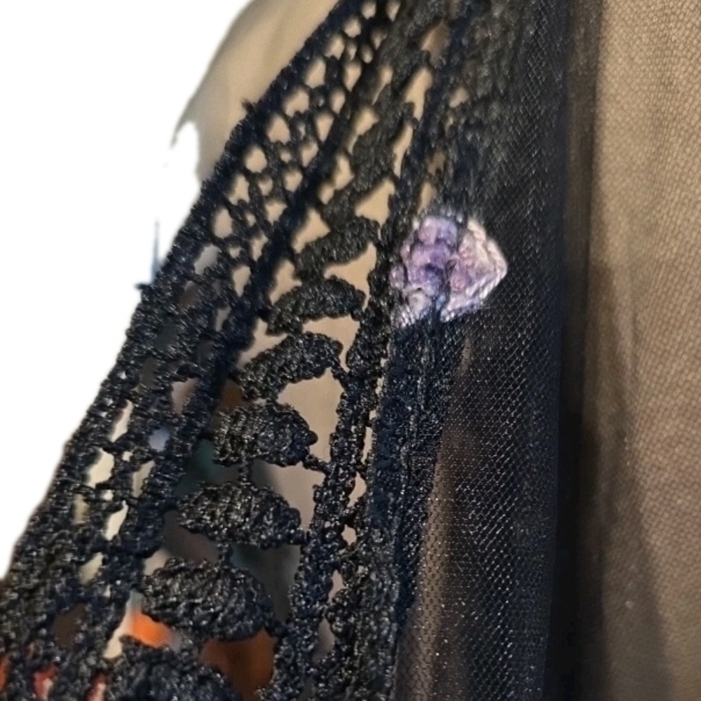 208 Sheer Black Floral Embordered and Multicolor Kimono - Picture 6 of 6